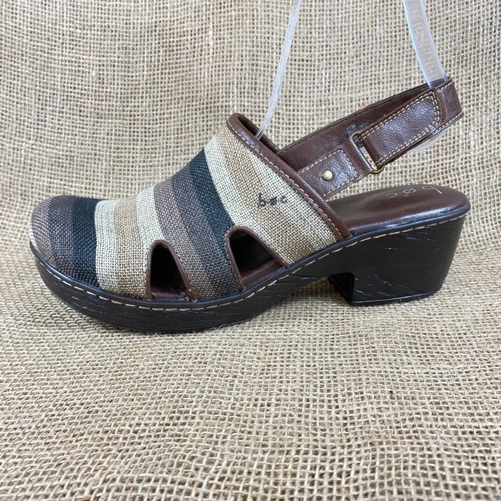 Born clog brown striped  ankle strap boc heeled women sz 11M - Picture 2 of 10